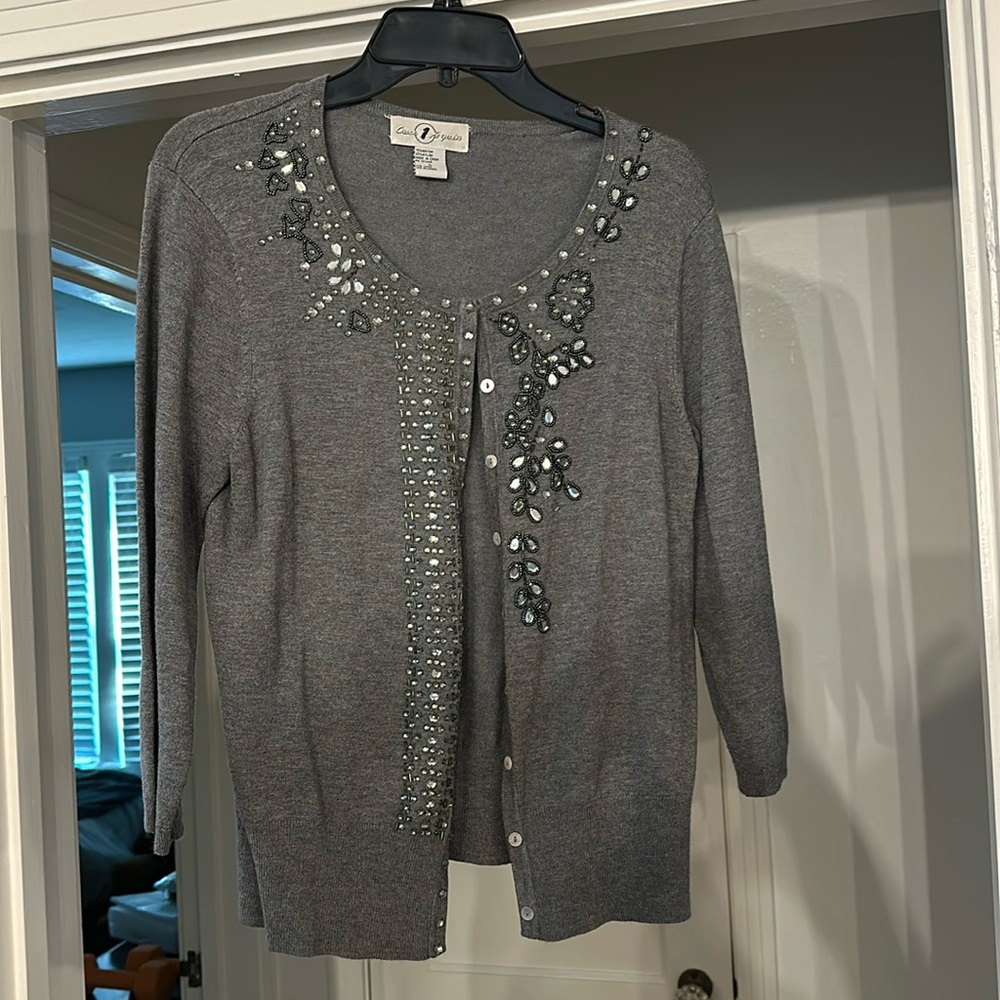 Embellished grey cardigan